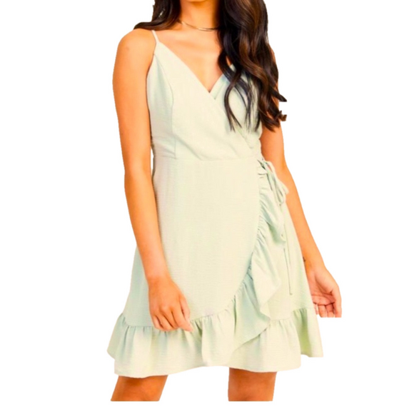 Altar'd State Katrina Dress Ruffle Wrap Sage Green Mini Dress Size XS - Picture 1 of 7